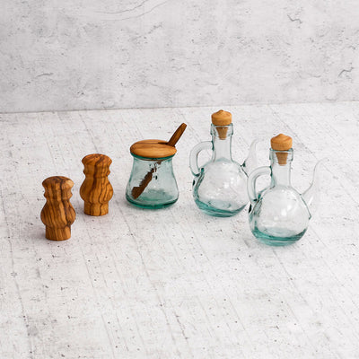 Rustic Olive Wood Oil & Spice Set
