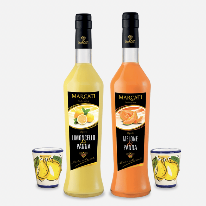 Italian Handmade Limoncello & Melon Cream Set with Ceramic Glasses