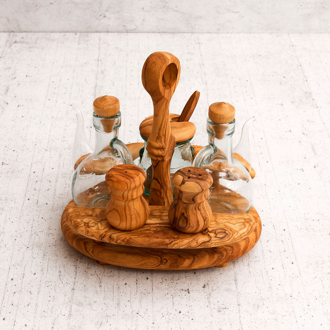 Rustic Olive Wood Oil & Spice Set