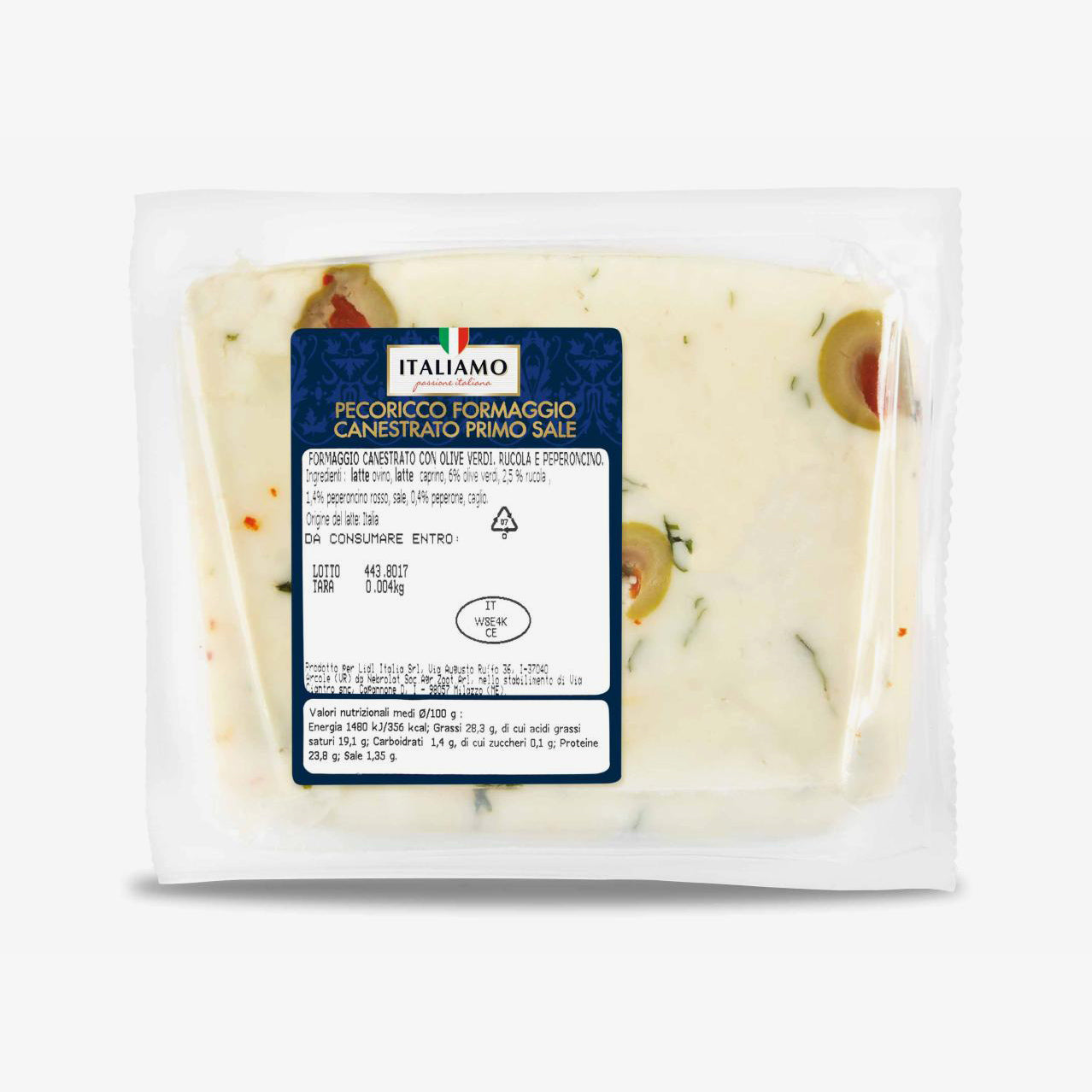Pecoricco Cheese with Chilli Pepper Olives and Arugula