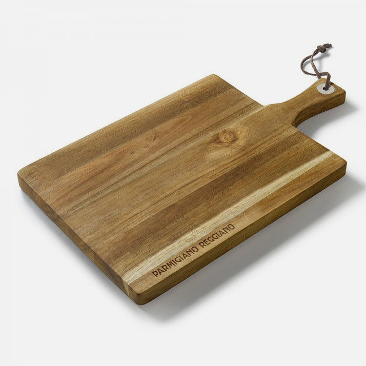 Acacia chopping board with leather handle and lace