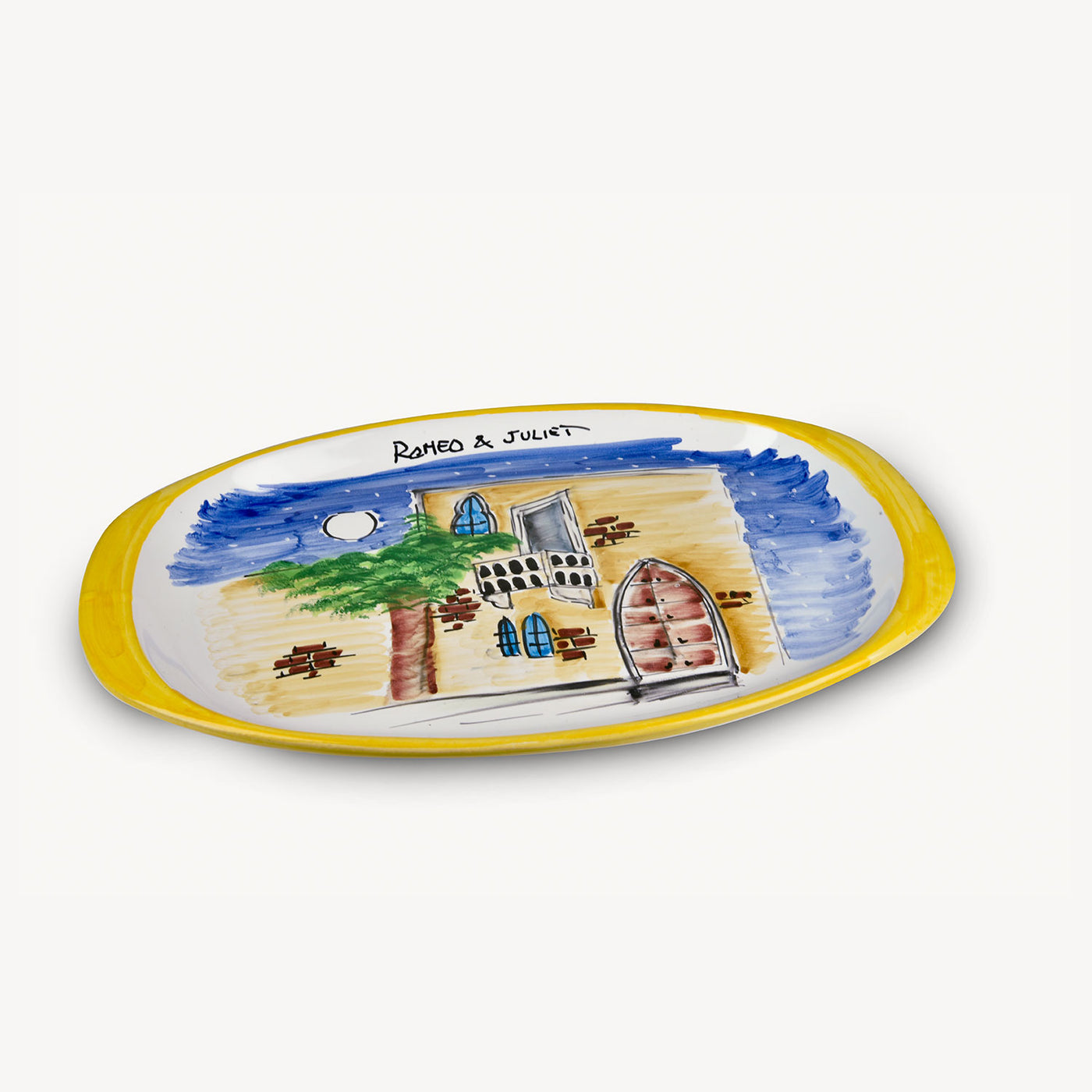 MEMORITALY HANDMADE PAINTED TRAY ROMEO & JULIET AND GLASSES CITY SET (6 PCS OF GLASS)