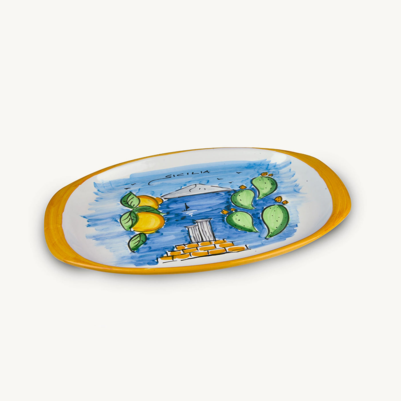Memoritaly handmade painted tray sicilia and glasses city set (6 PCS of glass)