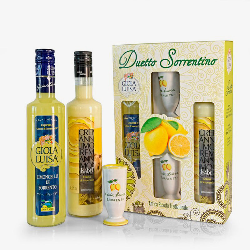 Gioia Luisa Limoncello and Limoncello Cream With handmade painted glasses - Fine Food Gifts | Italian Gift Baskets – Dolceterra Italian Within US Store‎
