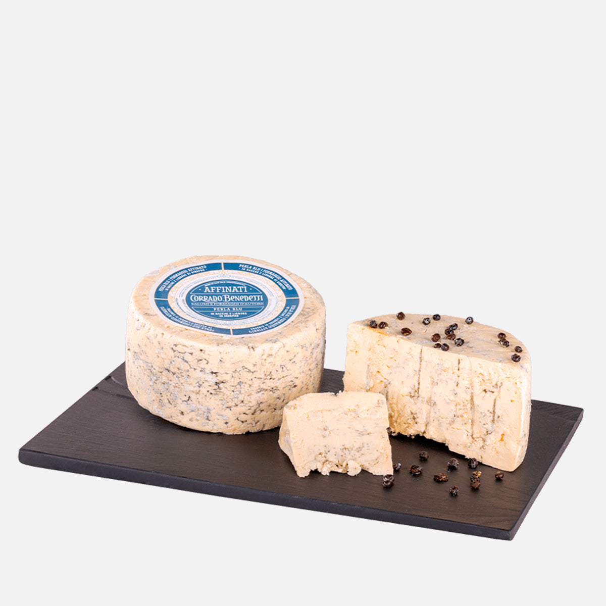 FROMAGE BLEU "PERLA BLU" VIEILLI DANS DES BAIES ET LIQUEUR DE GENIVIER