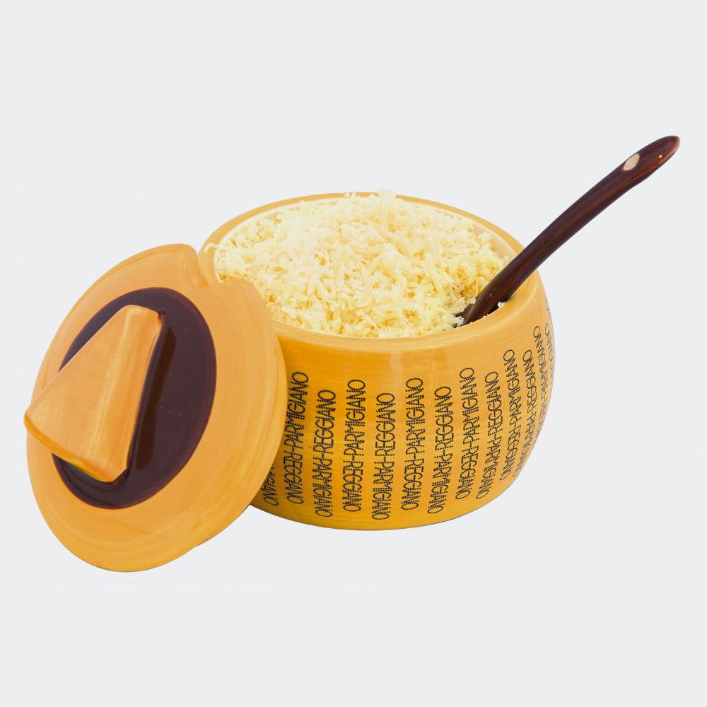 Parmigiano Reggiano Pottery Cheese Container with Small Spoon: Elegant Pottery Container for Parmigiano Reggiano