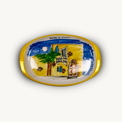 Memoritaly handmade painted tray Romeo & Juliet and glasses city set (6 PCS of glass)