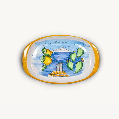 Memoritaly handmade painted tray sicilia and glasses city set (6 PCS of glass)
