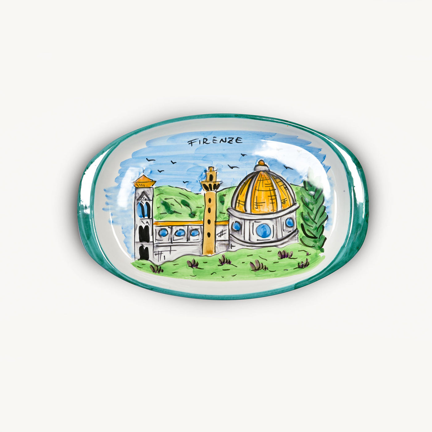 Memoritaly handmade painted tray Firenze and glasses city set (6 PCS of glass)