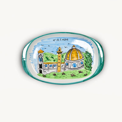 Memoritaly handmade painted tray Firenze and glasses city set (6 PCS of glass)