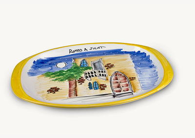 MEMORITALY HANDMADE PAINTED TRAY ROMEO & JULIET AND GLASSES CITY SET (6 PCS OF GLASS)