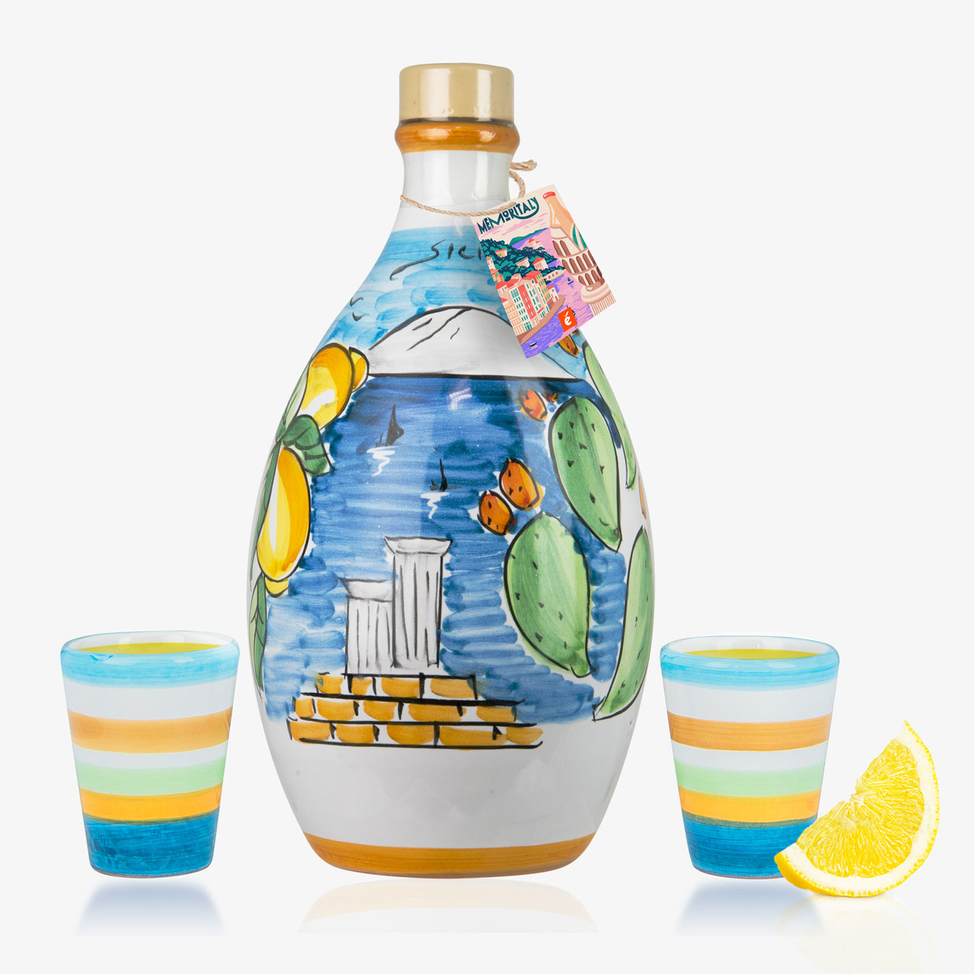 'Sicilia' - Handmade Jar Limoncello and two Glasses