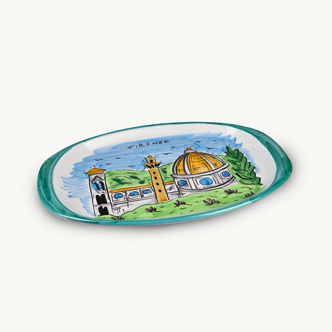 Memoritaly handmade painted tray Firenze and glasses city set (6 PCS of glass)