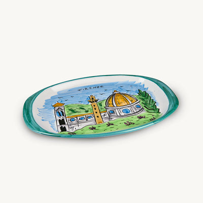 MEMORITALY HANDMADE PAINTED TRAY FIRENZE AND GLASSES CITY SET (6 PCS OF GLASS)