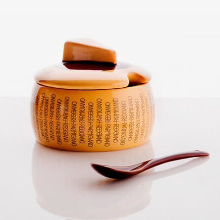 Parmigiano Reggiano Pottery Cheese Container with Small Spoon: Elegant Pottery Container for Parmigiano Reggiano