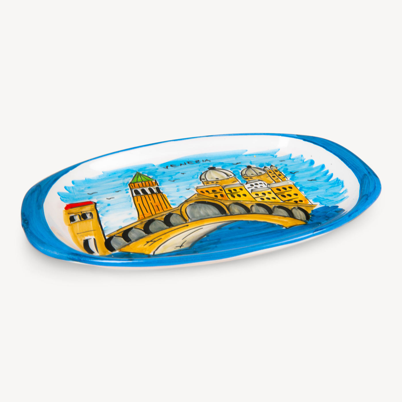 Memoritaly Handmade Painted Tray Venezia and Glasses City Set (6 pcs of glass)