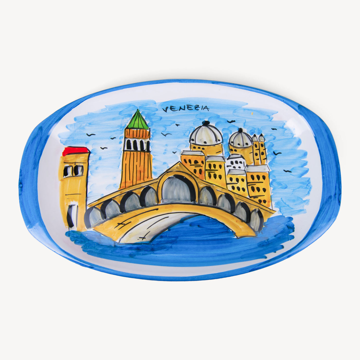 Memoritaly Handmade Painted Tray Venezia and Glasses City Set (6 pcs of glass)