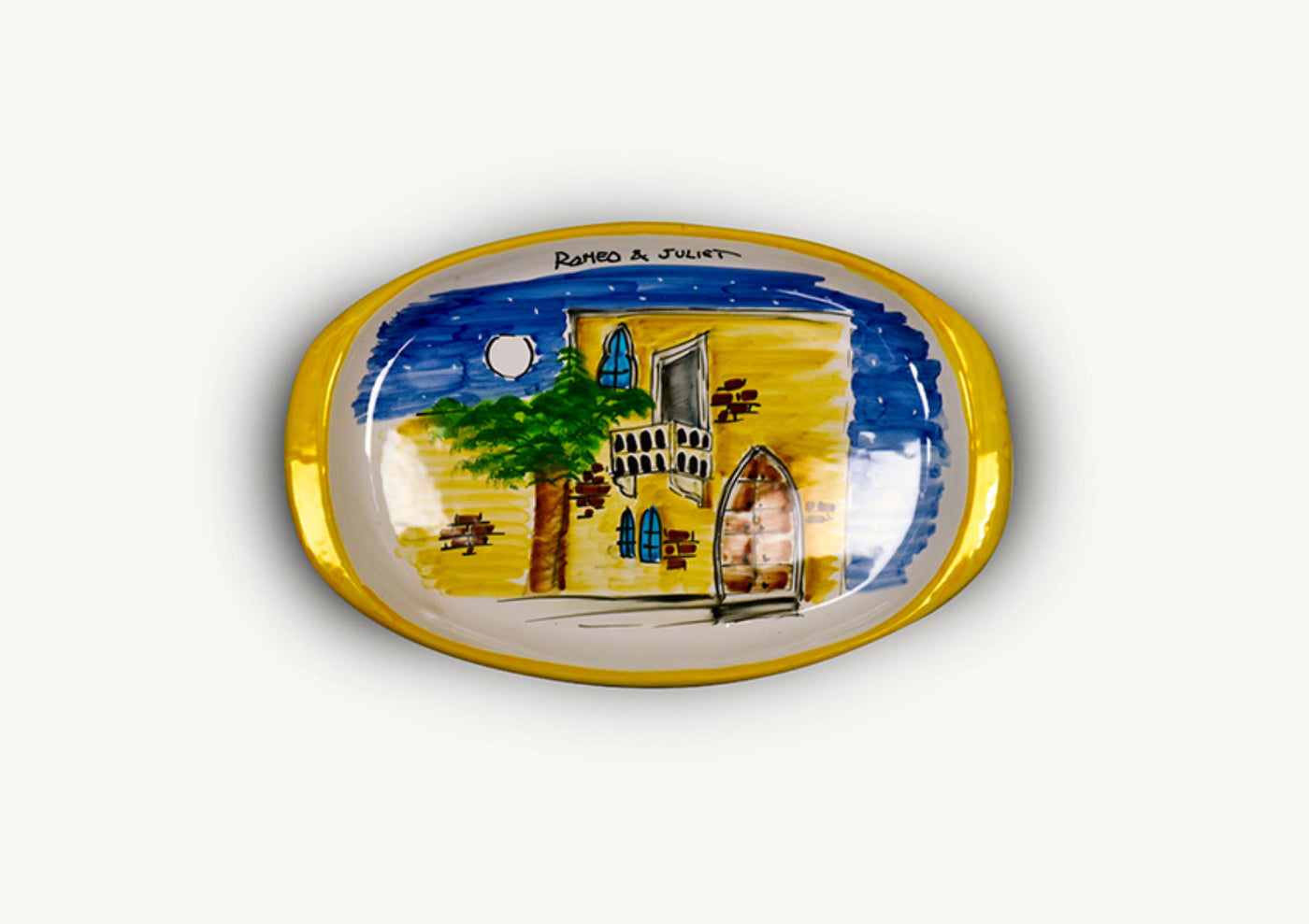 MEMORITALY HANDMADE PAINTED TRAY ROMEO & JULIET AND GLASSES CITY SET (6 PCS OF GLASS)