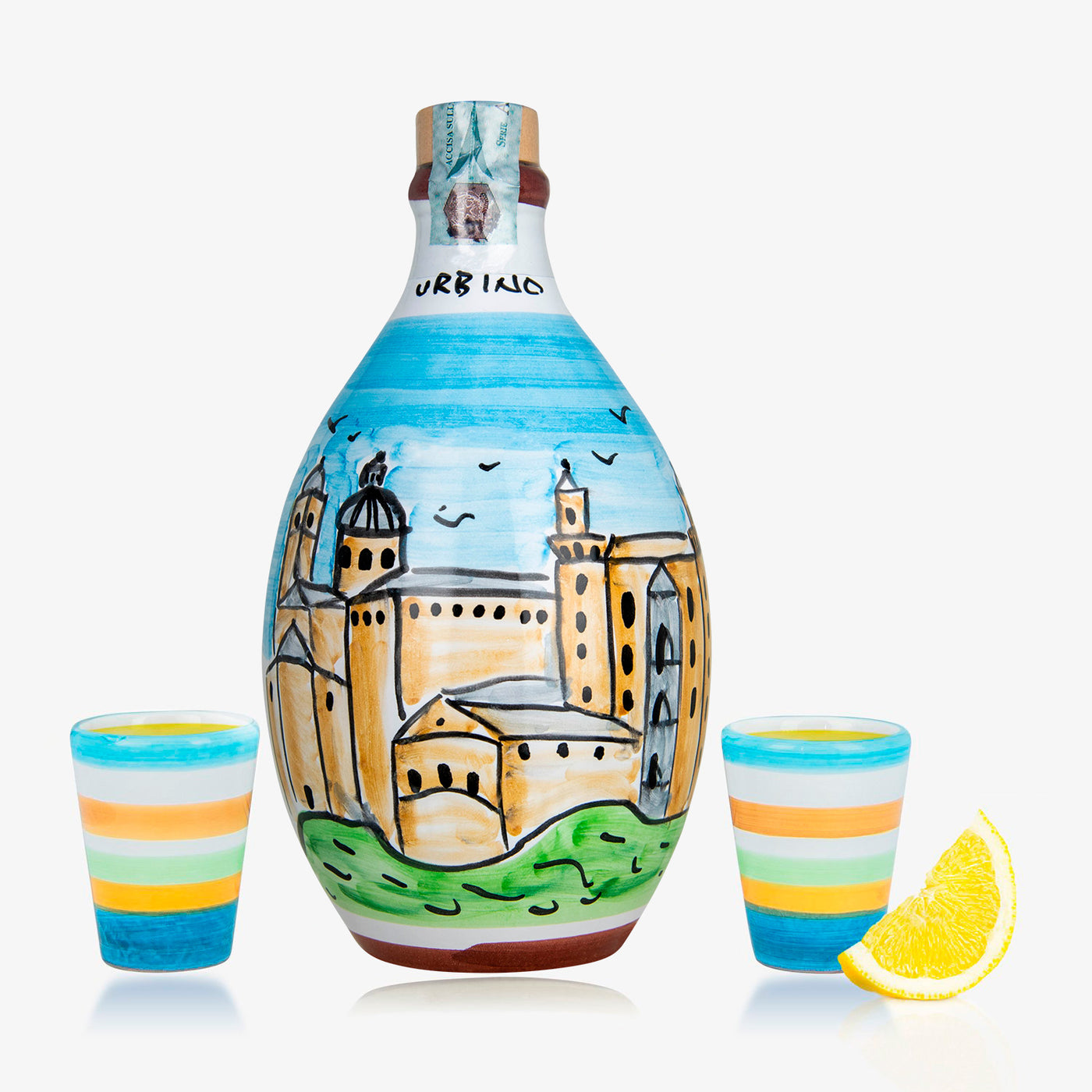 'Urbino' - Handmade Jar Limoncello and two Glasses